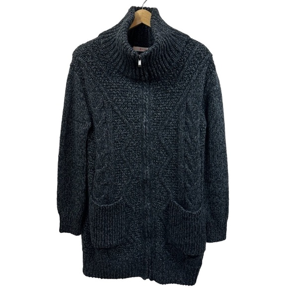 Montagut Gray Chunky Wool Cable Knit Zipper Cardigan Sweater Coat, M - Picture 7 of 9